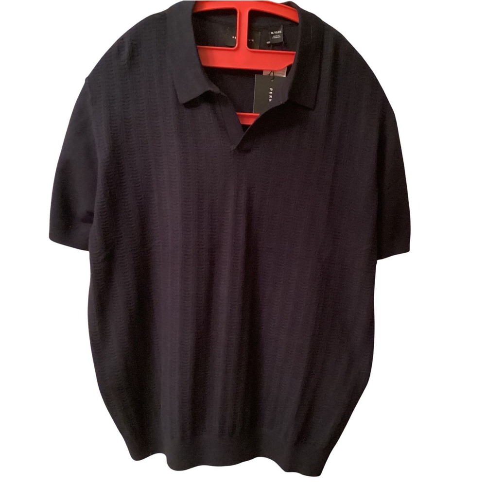 Perry Ellis Mens XL Dark Sapphire Blue Textured Knit Polo Shirt 4KFG9004 NWT